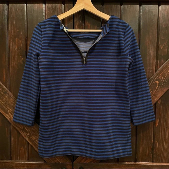 Madewell Gallerist Ponte Striped 3/4 Sleeve Top XS Blue & Black 6961 - Picture 4 of 7